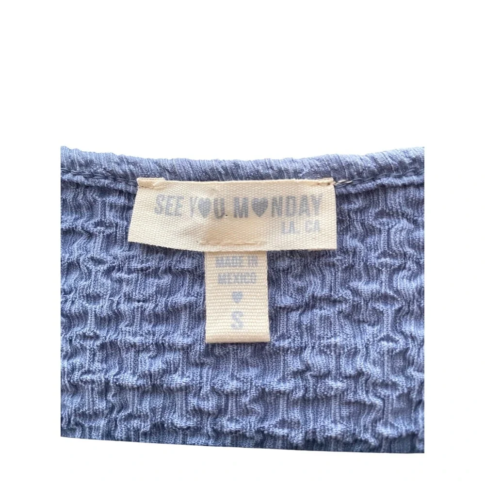 Y2K Babydoll Pastel Periwinkle Blue Tie Front Top Small Coquette Boho Dainty Bow - Picture 2 of 4